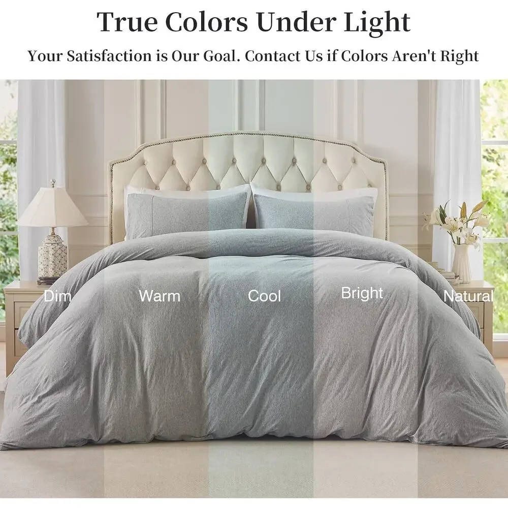 PURE ERA Jersey Knit Duvet Cover Set 100% Cotton 3pc Bedding Heather Grey Full